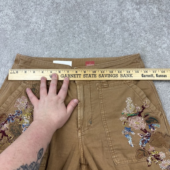 Anthropologie The Wanderer Beaded Flower Embroidered Brown Pants Size 28 - Picture 6 of 8